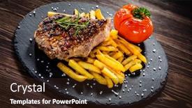  Presentation with french fries - Slides enhanced with grilled-steak-with-french-fries background and a wine colored foreground
