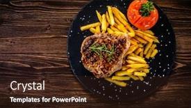  Presentation with french fries - Colorful PPT layouts enhanced with grilled-steak-with-french-fries backdrop and a wine colored foreground
