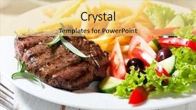  Presentation with food chips - Audience pleasing PPT theme consisting of grilled steak with tomatoes lettuce backdrop and a yellow colored foreground
