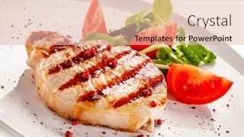  Presentation with steak - Beautiful slide deck featuring grilled-steak-with-vegetable-salad backdrop and a lemonade colored foreground