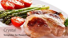  Presentation with steaks - PPT theme with grilled-steaks-and-asparagus background and a red colored foreground