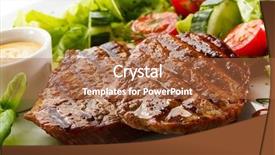  Presentation with steaks - Audience pleasing presentation design consisting of grilled steaks and vegetable salad backdrop and a red colored foreground