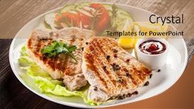  Presentation with plant factory vegetable hydroponic - Amazing PPT theme having grilled steaks and vegetable salad backdrop and a coral colored foreground