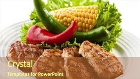  Presentation with steaks - PPT theme consisting of grilled-steaks-and-vegetable-salad background and a red colored foreground