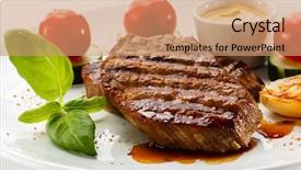  Presentation with steaks - Beautiful slide deck featuring grilled steaks and vegetables backdrop and a coral colored foreground