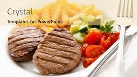  Presentation with steaks - Cool new PPT theme with grilled-steaks-chips-and-vegetables backdrop and a yellow colored foreground
