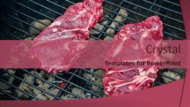  Presentation with steaks - PPT layouts consisting of grilled-steaks-on-the-grill background and a coral colored foreground