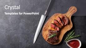  Presentation with stepping stone illustration of step - Cool new slides with grilled striploin sliced steak backdrop and a gray colored foreground