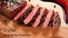  Presentation with cutting board - Audience pleasing slides consisting of grilled striploin sliced steak backdrop and a red colored foreground