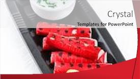  Presentation with dip - Presentation enhanced with grilled surimi sticks a form of kamaboko a processed seafood made of white fish flesh with garlic dip background and a white colored foreground