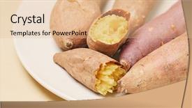  Presentation with sweet potato crop - Presentation having grilled sweet potatoes background and a lemonade colored foreground