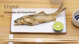  Presentation with salt - Presentation design featuring grilled-sweetfish-with-salt-ayu background and a coral colored foreground