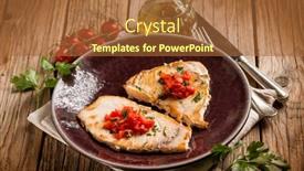  Presentation with grilled - Presentation having grilled-swordfish-with-diced-tomatoes background and a red colored foreground