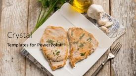  Presentation with garlic - Slide set consisting of grilled-swordfish-with-garlic background and a coral colored foreground