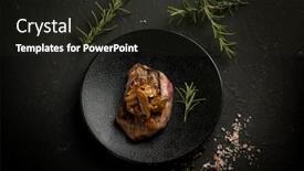  Presentation with tenderloin - Presentation having grilled-tenderloin-with-boletus-mushroom background and a wine colored foreground