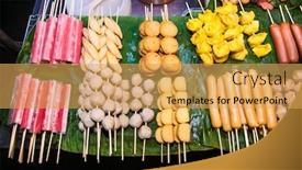  Presentation with sausages - Cool new PPT layouts with grilled thai sausages and other backdrop and a yellow colored foreground