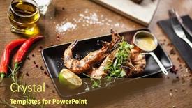  Presentation with chilli - PPT theme with grilled-tiger-prawns-with-chilli background and a tawny brown colored foreground