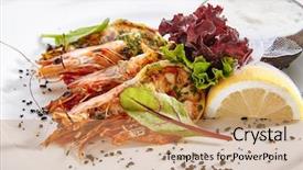  Presentation with hot sauce - Beautiful presentation theme featuring grilled tiger prawns with green backdrop and a coral colored foreground