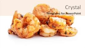  Presentation with shrimps - Presentation design consisting of grilled-tiger-shrimps-isolated background and a  colored foreground