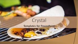  Presentation with tortilla - Beautiful PPT layouts featuring grilled-tortilla-with-sausage backdrop and a coral colored foreground