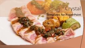  Presentation with tuna - Cool new slide deck with grilled tuna and vegetables with chimichurri or salsa sauce backdrop and a yellow colored foreground