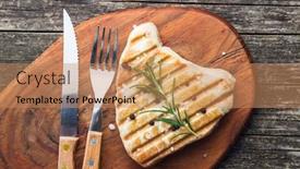  Presentation with tuna - Amazing presentation theme having grilled-tuna-steak-on-cutting backdrop and a coral colored foreground