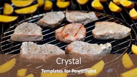  Presentation with tuna - PPT theme featuring grilled-tuna-with-potatoes background and a tawny brown colored foreground