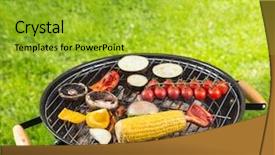  Presentation with coal burning power plant - Beautiful PPT theme featuring grilled vegetable on burning coal backdrop and a yellow colored foreground
