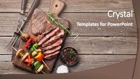  Presentation with cutting board - PPT theme with grilled vegetables and beef steak background and a coral colored foreground