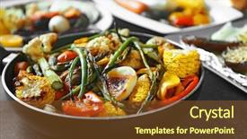  Presentation with frying - Slide deck with grilled-vegetables-in-frying-pan background and a tawny brown colored foreground