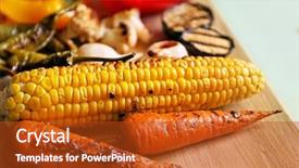  Presentation with grilled - Amazing PPT layouts having grilled-vegetables-on-wooden-board backdrop and a crimson colored foreground