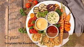  Presentation with grilled - PPT layouts with grilled-vegetables-platter-and-dipping background and a gold colored foreground