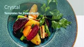  Presentation with herbs - PPT theme enhanced with grilled-vegetables-with-fresh-herbs background and a  colored foreground