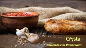  Presentation with sausages - Beautiful PPT layouts featuring grilled with sauce spices template backdrop and a tawny brown colored foreground