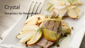  Presentation with tuna can - Amazing PPT layouts having grilled with slice raw ovum backdrop and a soft green colored foreground