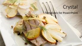  Presentation with tuna can - PPT theme consisting of grilled with slice raw ovum background and a  colored foreground