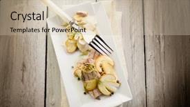  Presentation with tuna - Slide deck with grilled with slice raw ovum background and a  colored foreground