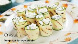  Presentation with grilled - Presentation theme consisting of grilled zucchini rolls filled with fresh cottage cheese background and a soft green colored foreground