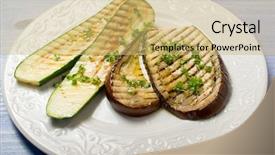  Presentation with eggplant - Theme with grilled zucchinis and eggplant on dish background and a yellow colored foreground