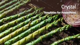  Presentation with grilling - PPT theme featuring grilling asparagus on a summer background and a tawny brown colored foreground