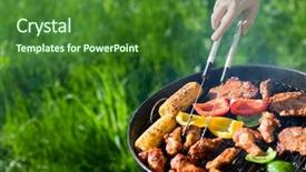  Presentation with fresh meat - Presentation design enhanced with grilling at summer weekend fresh background and a forest green colored foreground