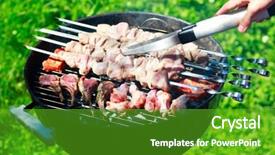 Presentation with grilling - Colorful slides enhanced with grilling at summer weekend fresh meat preparing on grill backdrop and a shamrock green colored foreground