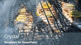  Presentation with grilling - Presentation theme having grilling-dorada-fish-on-grill background and a  colored foreground