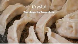  Presentation with dumpling - PPT theme with grilling-japanese-dumpling-on-fry background and a coral colored foreground