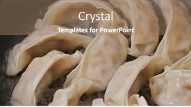  Presentation with dumpling - Theme consisting of grilling-japanese-dumpling-on-fry background and a coral colored foreground