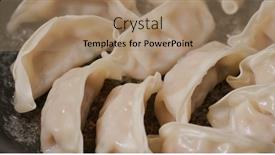  Presentation with dumpling - Presentation design featuring grilling-japanese-dumpling-on-fry background and a coral colored foreground