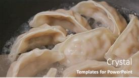  Presentation with dumpling - Colorful presentation design enhanced with grilling-japanese-dumpling-on-fry backdrop and a coral colored foreground