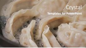  Presentation with grilling - Audience pleasing slides consisting of grilling-japanese-dumpling-on-fry backdrop and a coral colored foreground