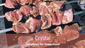  Presentation with food preparation - PPT layouts featuring grilling marinated meat on a grill - preparation food background and a red colored foreground