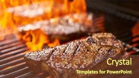  Presentation with new york - Slide deck consisting of grilling new york strip steaks background and a tawny brown colored foreground